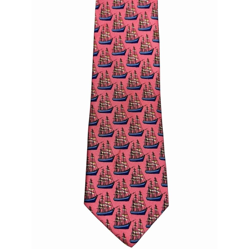 Cape‎ Cod Neckwear Pink Sailboat Ship Tie Silk Nautical Maritime Necktie